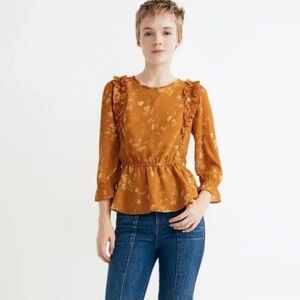 Madewell Size L Yellow Top In Tonal Botanical